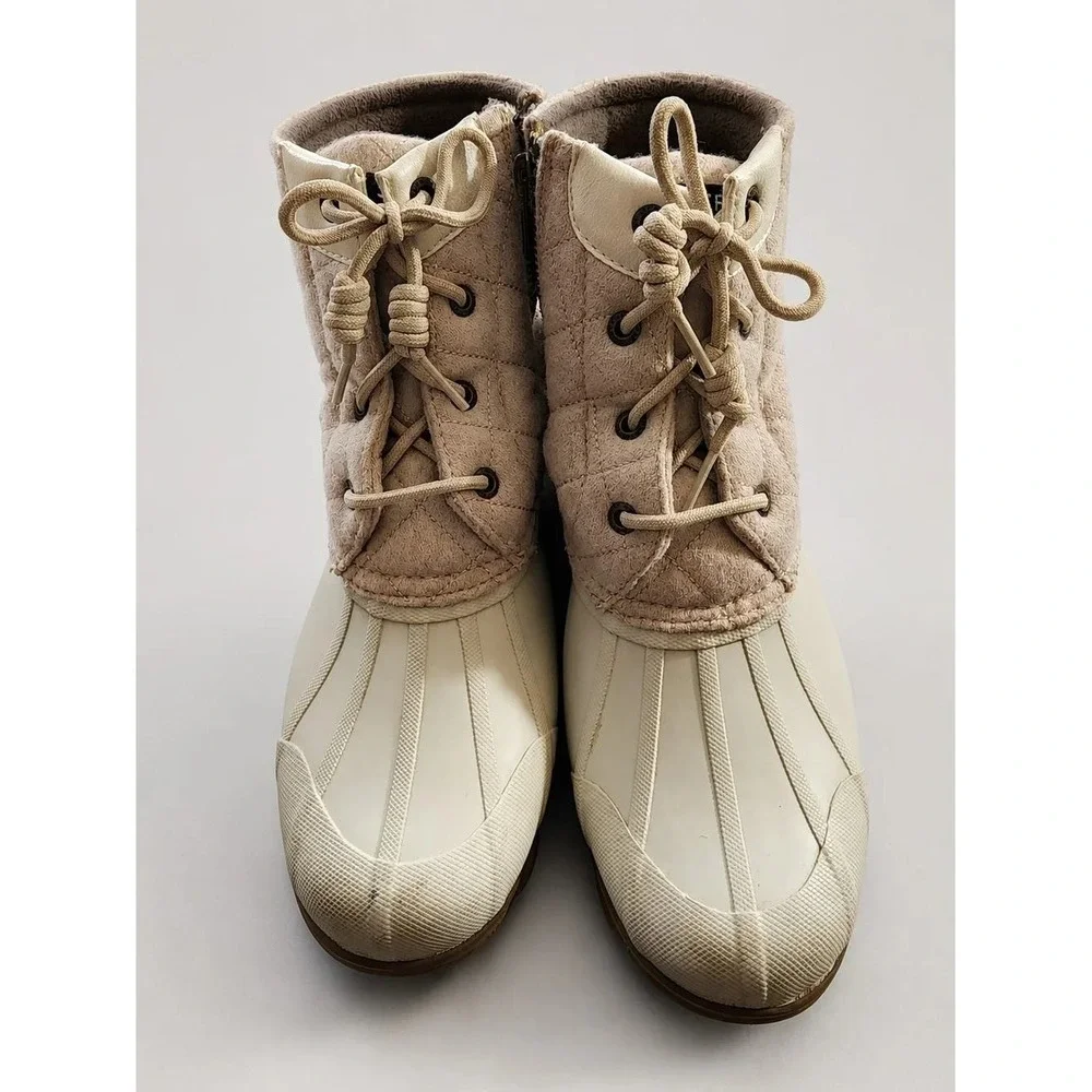 Sperry Saltwater Duck Boots Women's Size 8.5 Quilted Duck Boots Cream Tan